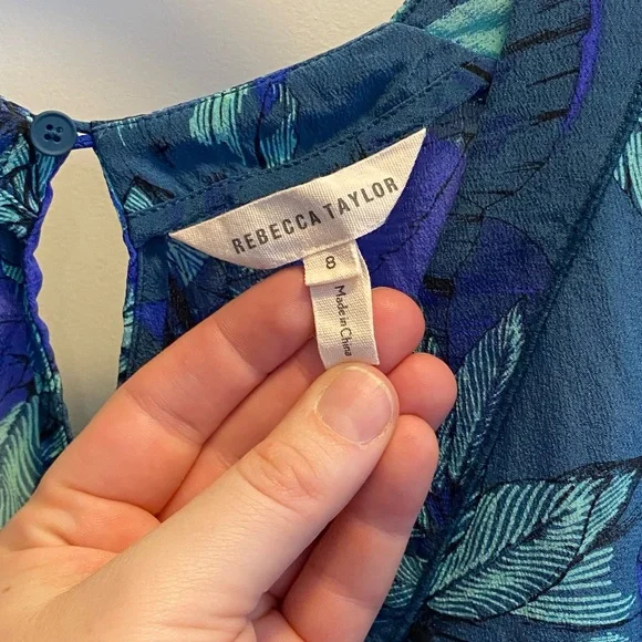 Rebecca Taylor Blue Green Floral Silk Sleeveless Peplum Top 8 - Picture 3 of 6